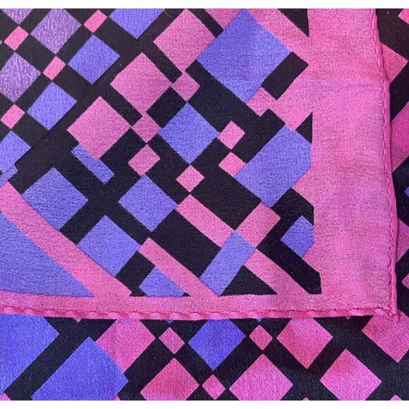 Vintage 80s Silk Scarf Retro Geometric Print Pink Purple Oblong Luxury 10x52 - Picture 4 of 5